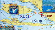 На карте острова Хвар и Брач
